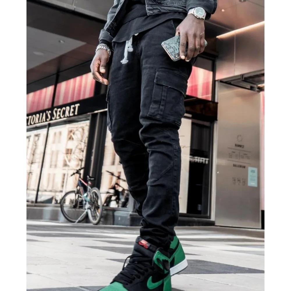 Jeans Uomo Pantaloni Uomo Lavaggio Vecchio Monocolore Multi Tasche Pantalone in Denim Vita Media Cargo Jean Maschile Slim Pantaloni Casual