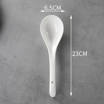 Ruhan Pure White Long-Handle Ceramic Large Soup Spoon