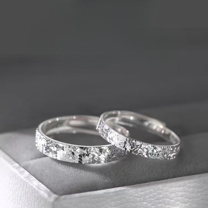 Crushed ice ice ring, index finger ring, for both men and women, plain circle, small-scale niche luxury, matching ring band