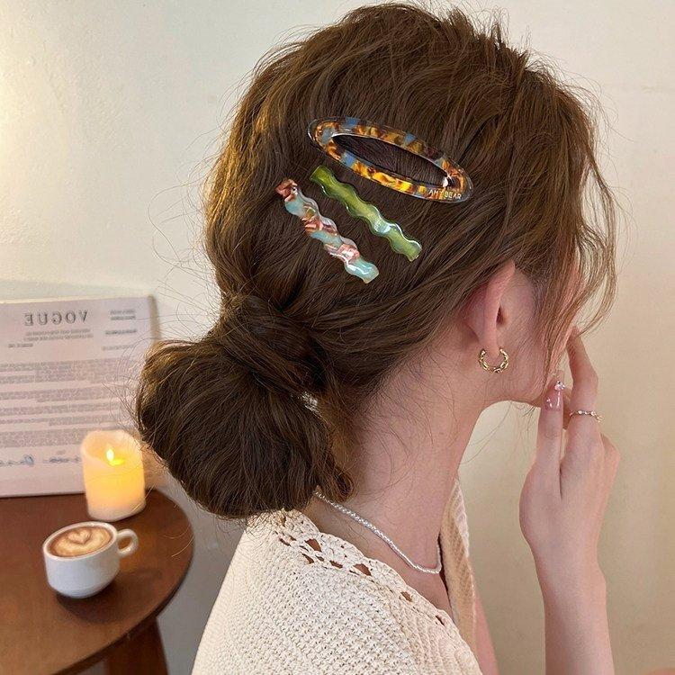 3-Piece Set, Simple Retro Acetic Acid Hairpin, Side Clip, New Broken Hair Bangs Clip, Forehead Bb Clip, Hairpin.