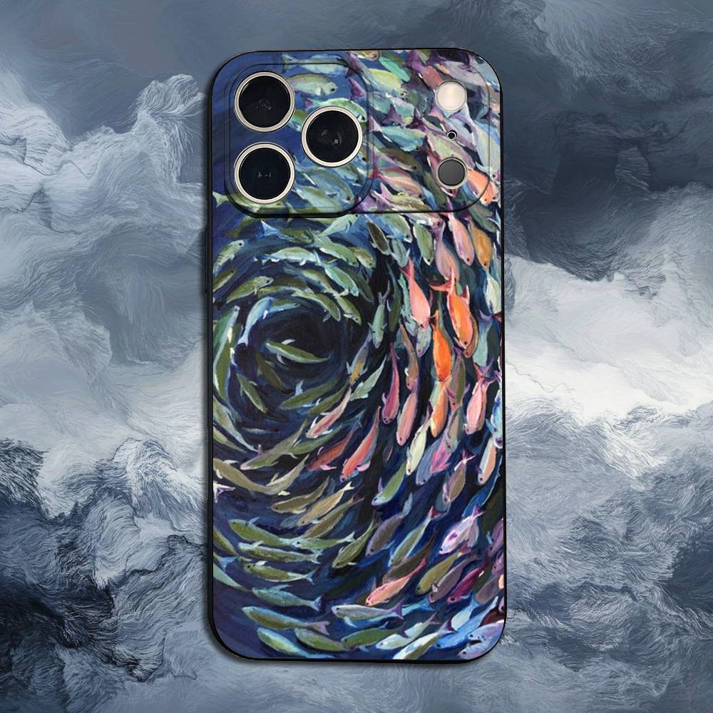 Sardines Ocean Case For iPhone 11,12,15,14,13,16,17,Plus,Pro Max,XS,X,XR,SE,Mini,8,7,Soft Silicone Black