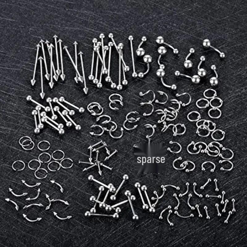 Versatile Piercing Jewelry Set: Nose Rings, Lip Studs, Tongue Rings