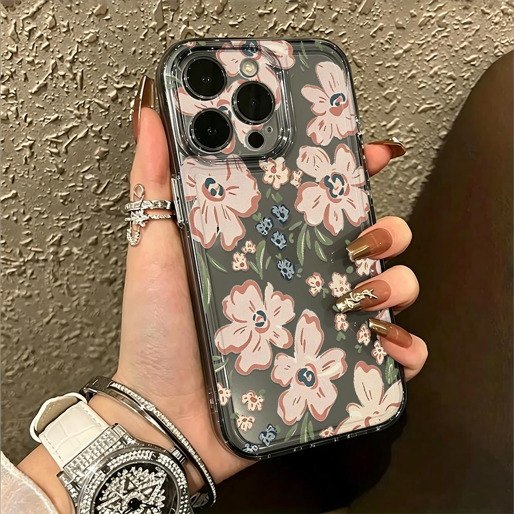 Morandi Pink Flower Soft Case For Iphone 16 Pro Case Iphone 15 13 16E 11 12 14 17 Pro Max 14 Plus 17E Shockproof Anti-Drop Cover