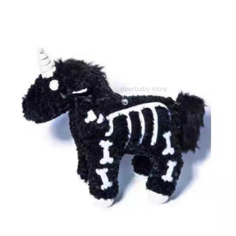 

Креативный мягкий темный рюкзак в стиле панк-единорога Goth Rock Black Pink Plush Pegasus Skeleton с набивным рисунком через плечо в подарок для друзей about 40cm