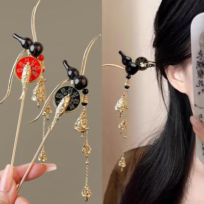 1pcs Chinese Style Gourd Tassel Hair Stick For Women Elegant Metal Chopsticks Hanfu Hairpin Ancient Style Hair Accessories