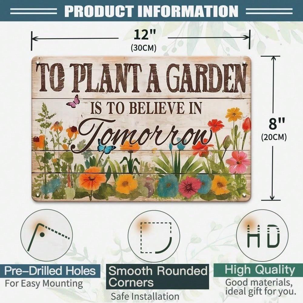 Vintage Metal Tin Sign Wall Decor, Rustic Garden Plaque for Living Room Spring Gardening Gift