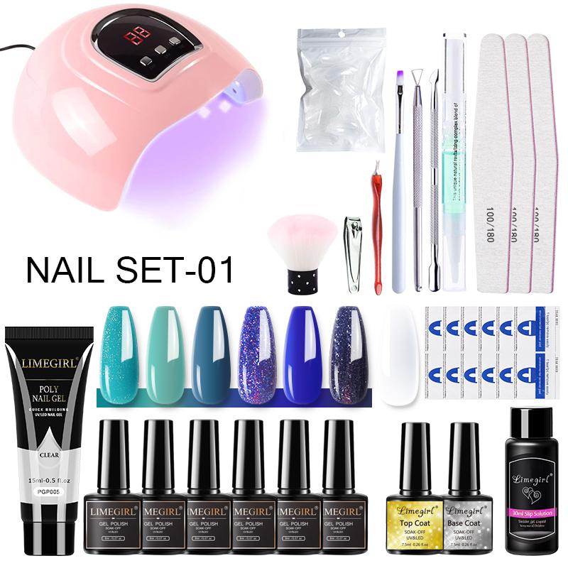 Limegirl Manicure Set Semipermanent Nail Polish Tool With UV/LED Nail Drying Lamp Base Top Coat Extension Gel Nail Polish Set