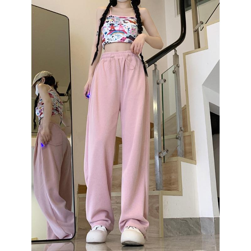 

Весенние и осенние серые спортивные брюки для женщин, свободные по ноге, корейский стиль, высокая талия, обтягивающие ноги, широкие прямые ноги, повседневные спальные брюки XL