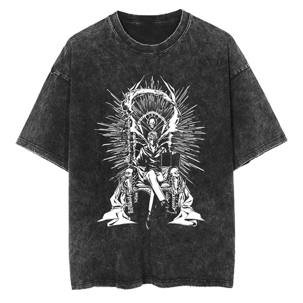 Summer Hot Sale Harajuku Vintage Washed T Shirts Death Note Anime Graphic Printing T Shirt Oversize Cotton Fashion Trendy Tee