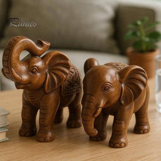Housewarming Gift for Friends Elephant Figurine Ornament, Resin Wood Grain Statue, Auspicious Compact Shelf Statue Animal Sculpture Home Office Living