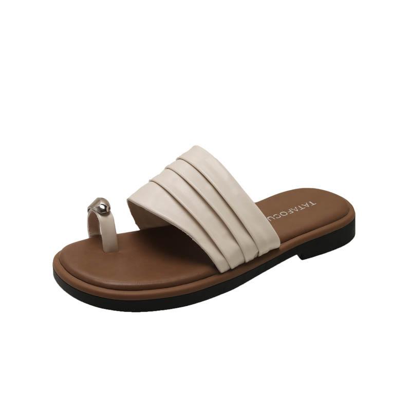 

Soft leather flat-bottomed set of toe-in-one cool slippers for women s summer wear 2025 new fashion, casual and comfortable beach slippers 35