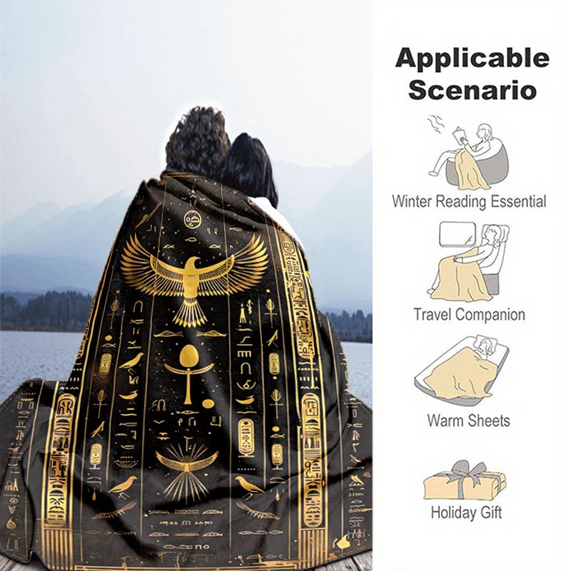 1PC Egyptian theme printed blanket, all season lightweight home office outdoor nap multifunctional blanket A2