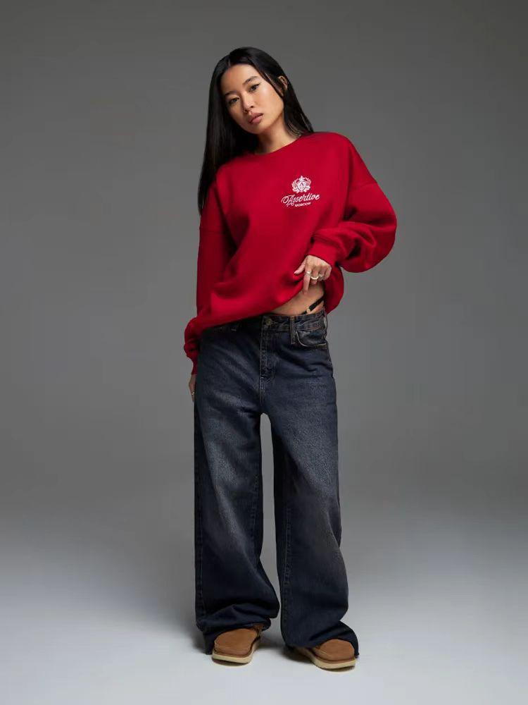 Women's Versatile Loose Plus Velvet Letter Print Sweatshirt - 2024 Autumn/Winter Lazy Style, Thickened, Round Neck