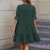 Women's Fashion Casual Slim Middle Sleeve V-Neck Ruffle Dresses