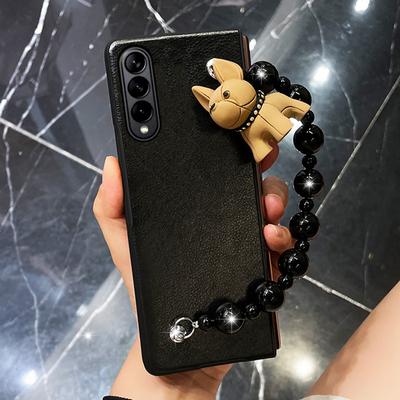 Capa de celular com suporte de urso e pulseira da moda para Samsung Galaxy Z Fold 4 3 2 Capa de couro PU capa dura