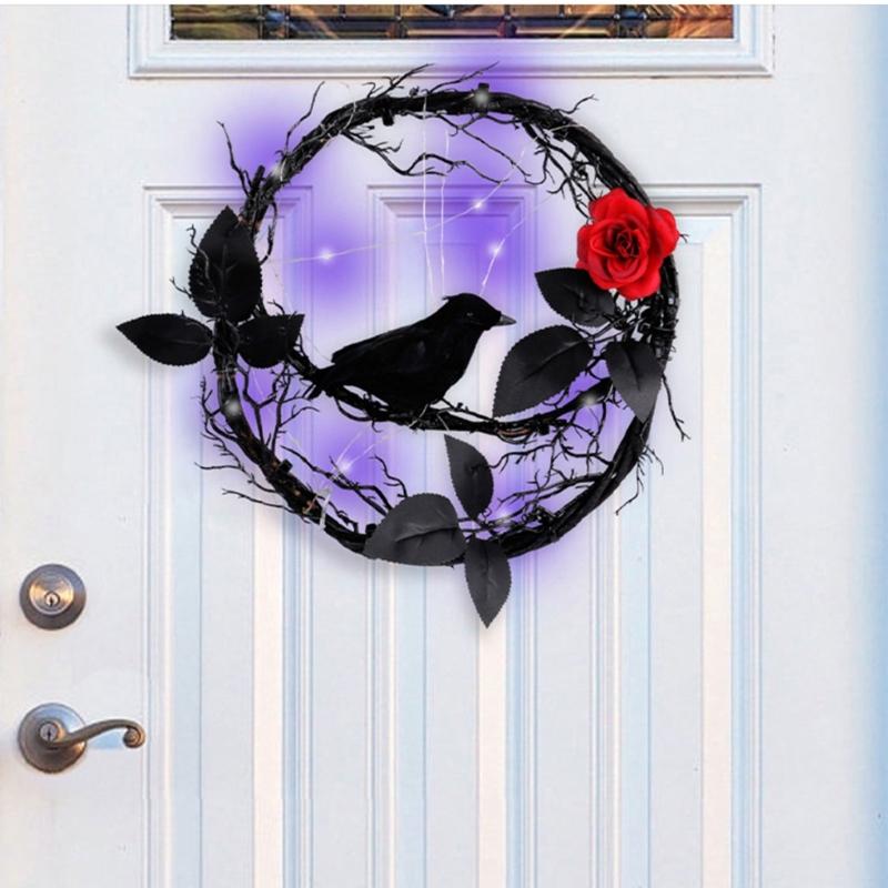 Outdoor Halloween Decoration Halloween Party Decoration Crow Rose Door Sign Hangers for Festival Parties Decoration