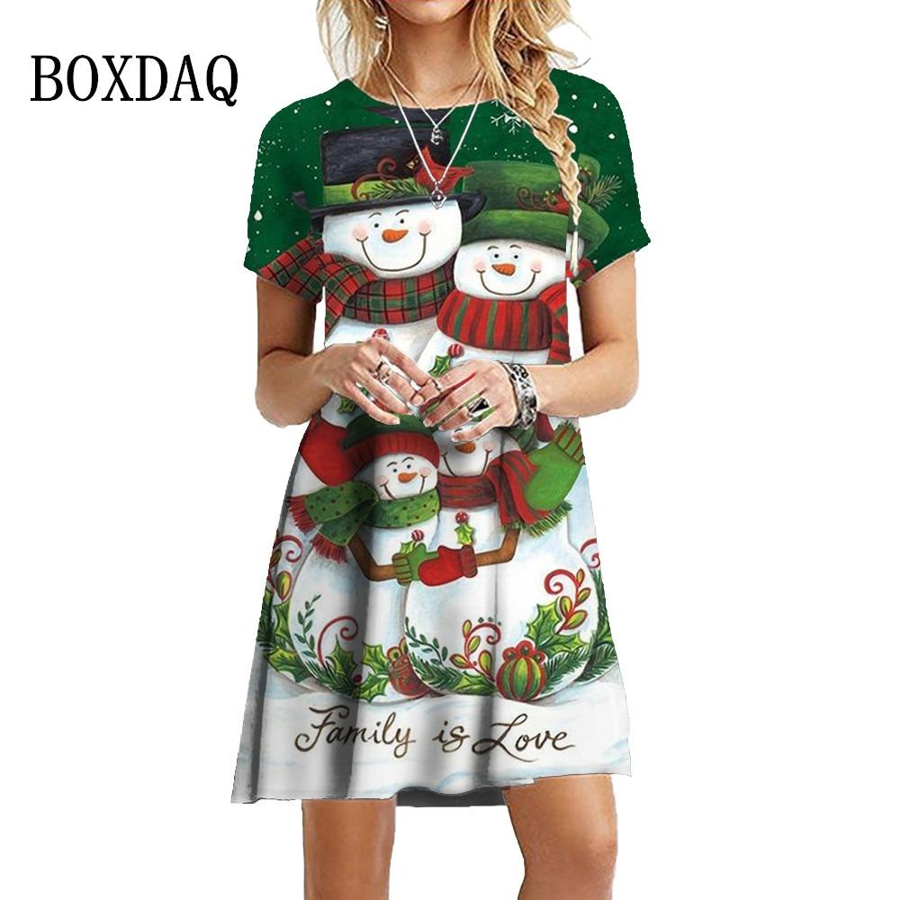 

Funny Female Christmas Party Snowman Dress 2026 Fashion Cute Christmas Style Loose Dress Oversized Casual Short-sleeved Mini Dress S
