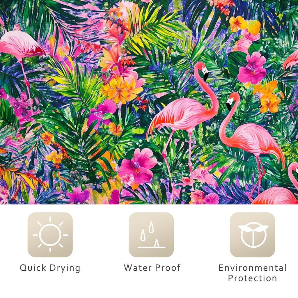 1 Tropical Flamingo And Rainforest Print Shower Curtain, Water-Resistant Polyester Fabric, Stain-Resistant, Machine Washable