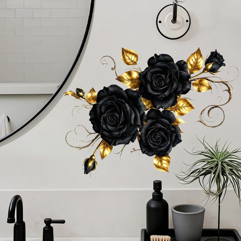 Chinese- Black Peony Flower Home Decoration Wall Sticker For Bedroom, Cabinet, Living Room