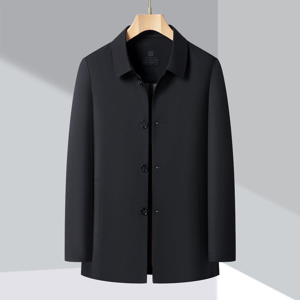 Middle-aged and Elderly Spring and Autumn Thin Lapel Button High-end Jacket for Men's Business Casual Daddy Jacket Simple Casual