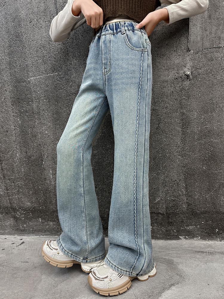Girls' 2025 Fleece-Lined Straight-Leg Denim Jeans - Versatile, Thickened, Fashionable Winter Pants
