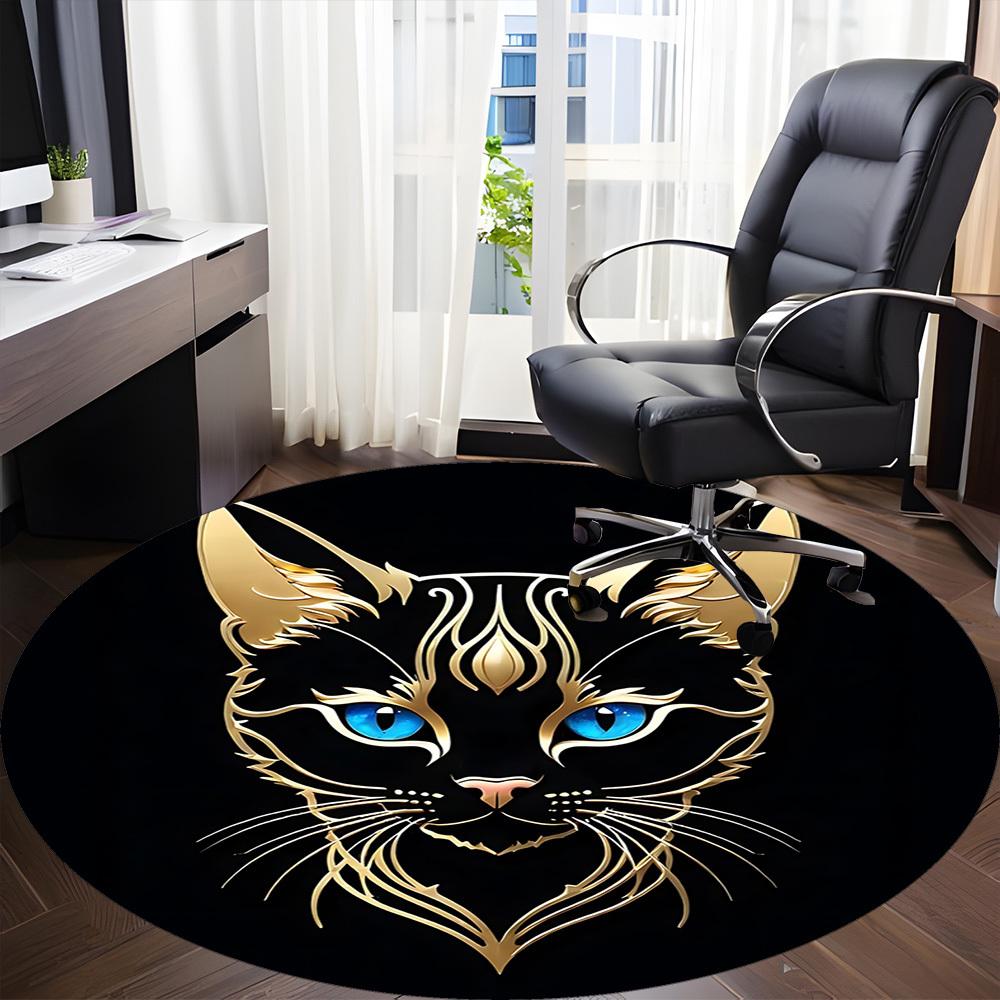 1pc Golden Feline Office Round Area Rug, Indoor Mat Suitable ForOffice, Under Office Chairs Bedroom Living Room Home Decor, Room Deco T120