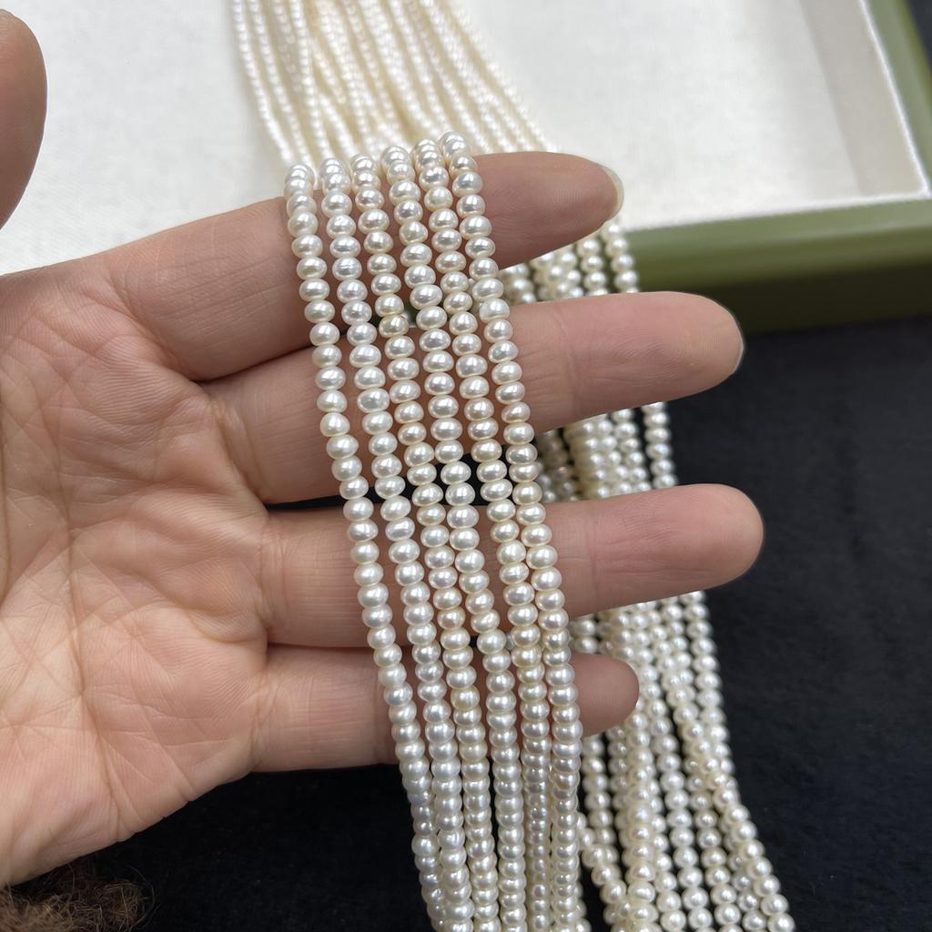 1String, White Natural Freshwater Pearls, Handmade Flat Pearl Beads for Jewelry Making DIY Crafts (Beads 3-4mm, Length 36cm)