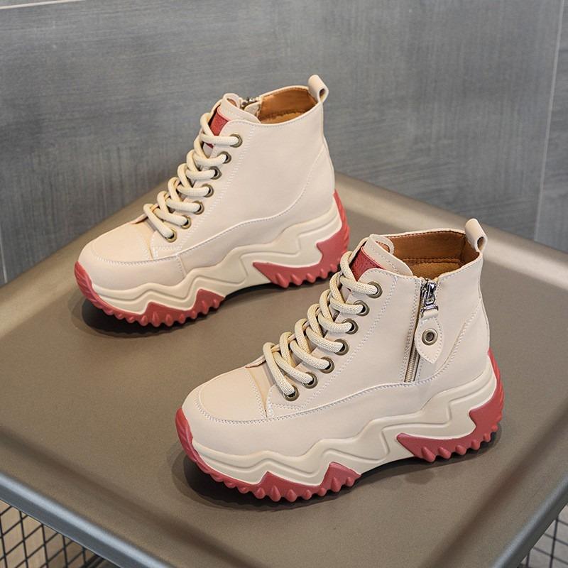 Autumn and winter new thick-soled cm height-increasing casual women's cotton shoes trendy short boots lace-up zipper high-top women's shoes