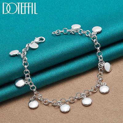 Braccialetto con ciondolo rotondo di marca, regalo per feste, gioielli di moda color argento