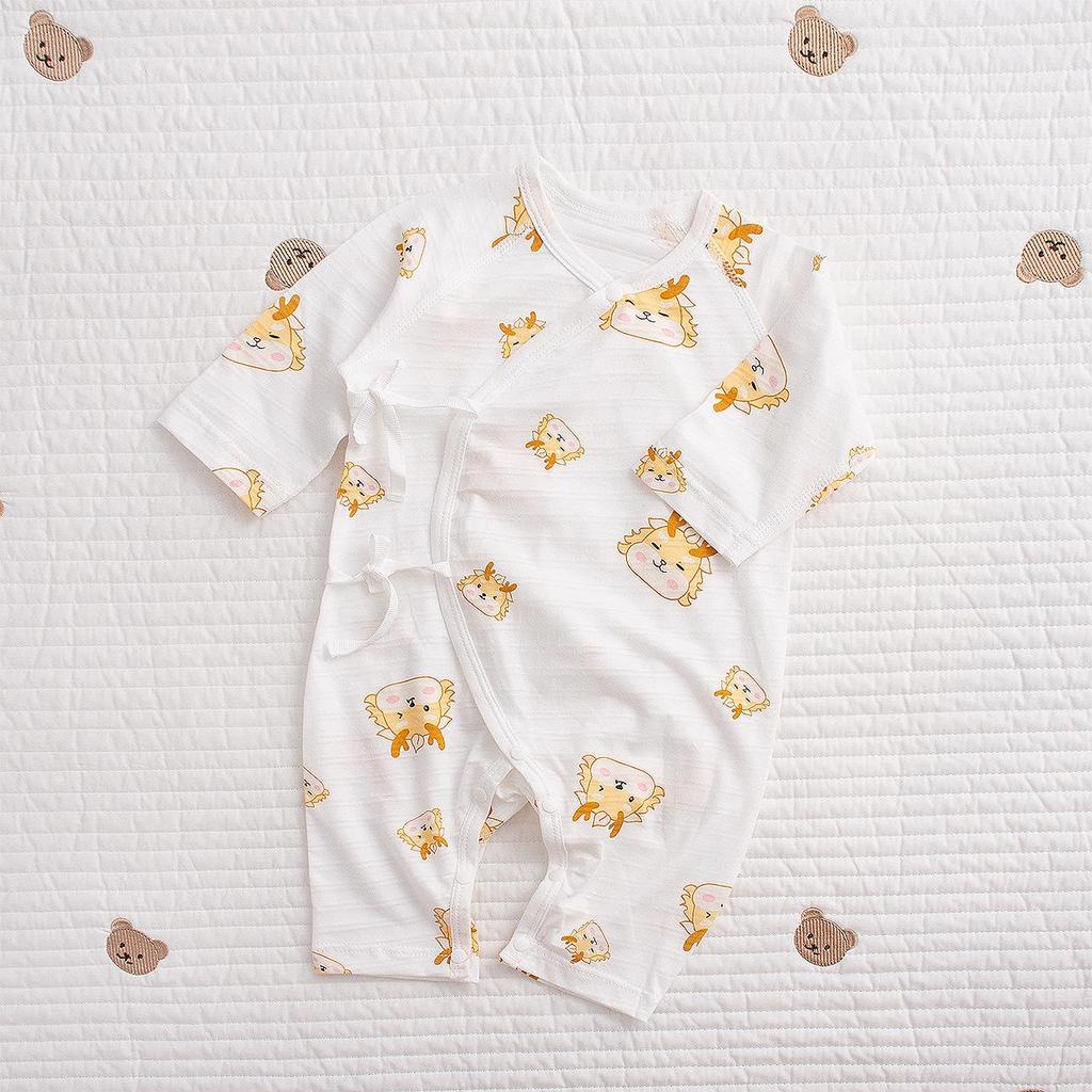 Ultra-Thin Cotton Baby Jumpsuit with Belly Protection & Long Sleeves - Breathable, A-Class for Summer & Air-conditioned Spaces