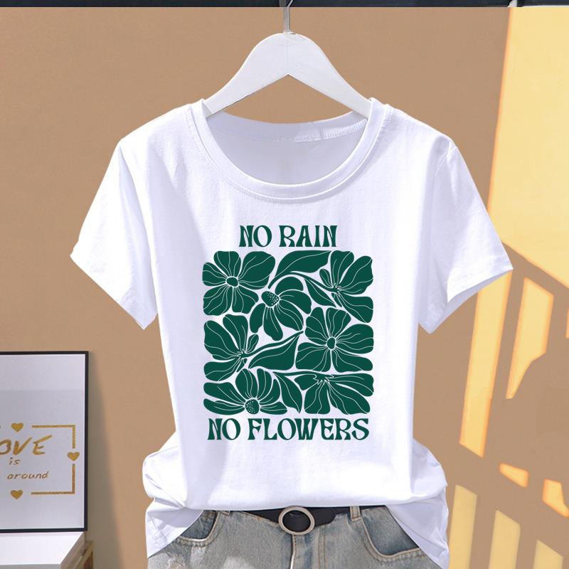 (Asian Size) lovely flower trend cute Casual T Short Sleeve T-shirts Women's Top Print O-neck Fashion Female Clothing Graphic Tee