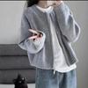 Women Autumn Winter Solid Color Long Sleeve Short Knitting Cardigan Ladies Round Neck Casual Zipper Sweater Jacket