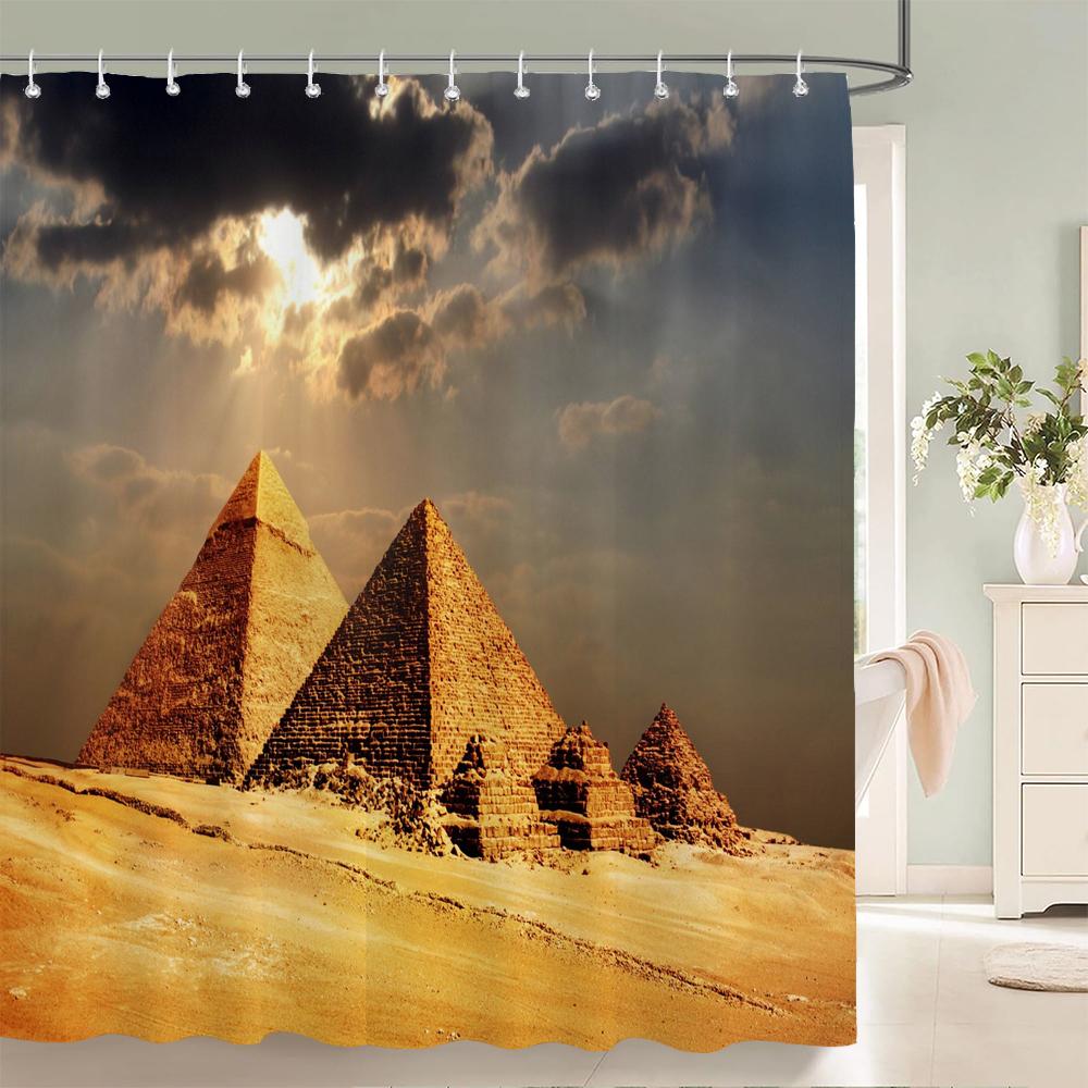 Ancient Egypt Pyramid Scenery Printed Shower Curtain With Hooks Decor Polyester Waterproof Bathroom Curtain 3D Shower Curtains