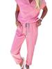 2026 Summer Women's Casual Solid Color V-Neck Short Sleeve Two-Piece Set with Pockets