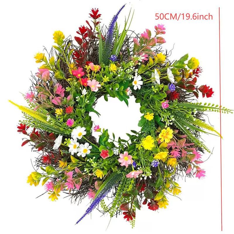 

45Cm Artificial Wildflower Wreath Handmade Colorful Spring Summer Floral Garland Background Wall Window Front Door Wedding Decor зелёный