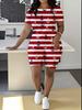Striped code European and American women's clothing checkered printing T-shirt shorts set sports suit