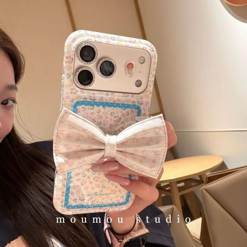 Girl's Heart Floral Bow Bracket Is Suitable for iPhone17promax Apple 16pro Mobile Phone Case 15pro Tide
