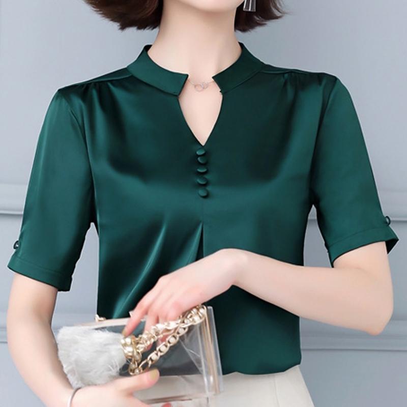 

Летняя шифоновая блузка с коротким рукавом и v-образным вырезом, женские топы J203