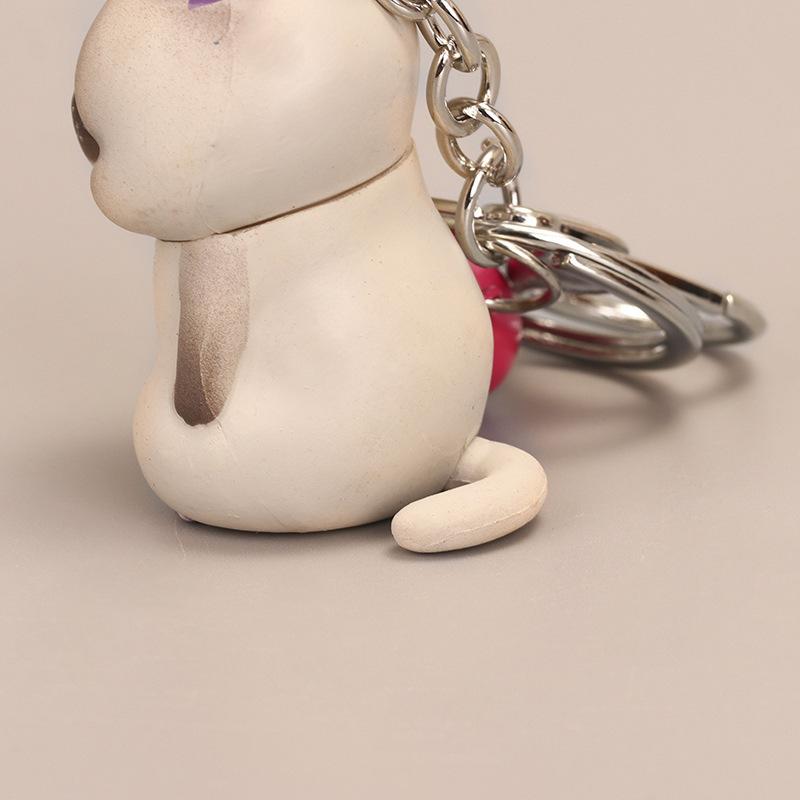 Cute Cat Keychain Shy Cat Figurine Bell Pendant Bag Charm Small Gift Couple Family Keychain Pendant