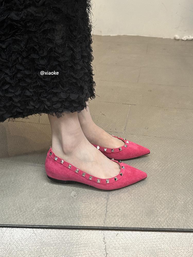 Inner Height Increase Pointed Rivets Single Shoes Women's Shoes Spring and Autumn 2025 New Summer French Temperament Grandma Shoes Ladyshoes