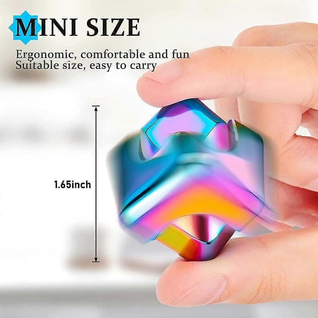 2 Pieces Fidget Cube Spinner Anti-Anxiety Focusing Fidget Toys 4-in-1 Spinning Toy Neon Rainbow Metallic Focusing Fidget Toys Cube Finger Top for Adul
