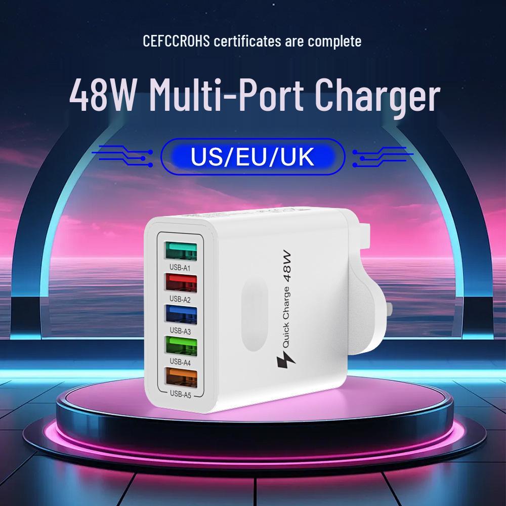 48W Multi-Port USB Mobile Charger with QC3.0 - EU/US/UK Fast Charging Adapter
