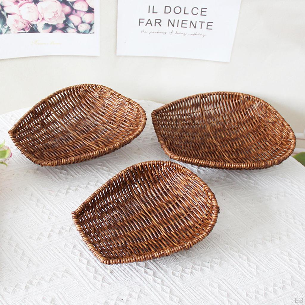 Imitation Rattan Basket Food Serving Holder Organizer Home Decor Woven Bread Vanity Tray for