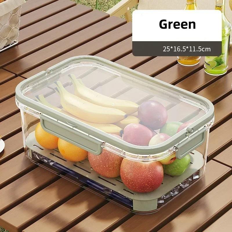 Portable Food Storage Container Large Capacity Airtight Freshness Box with Drain Plate for Outdoor Picnic Camping Use