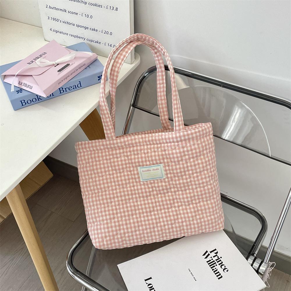 Quilted Cott Women's Handle Shoulder Bags Simple Plaid Heart Female Shopping Bag Large Capacity Grils Tote Shopper Handbags