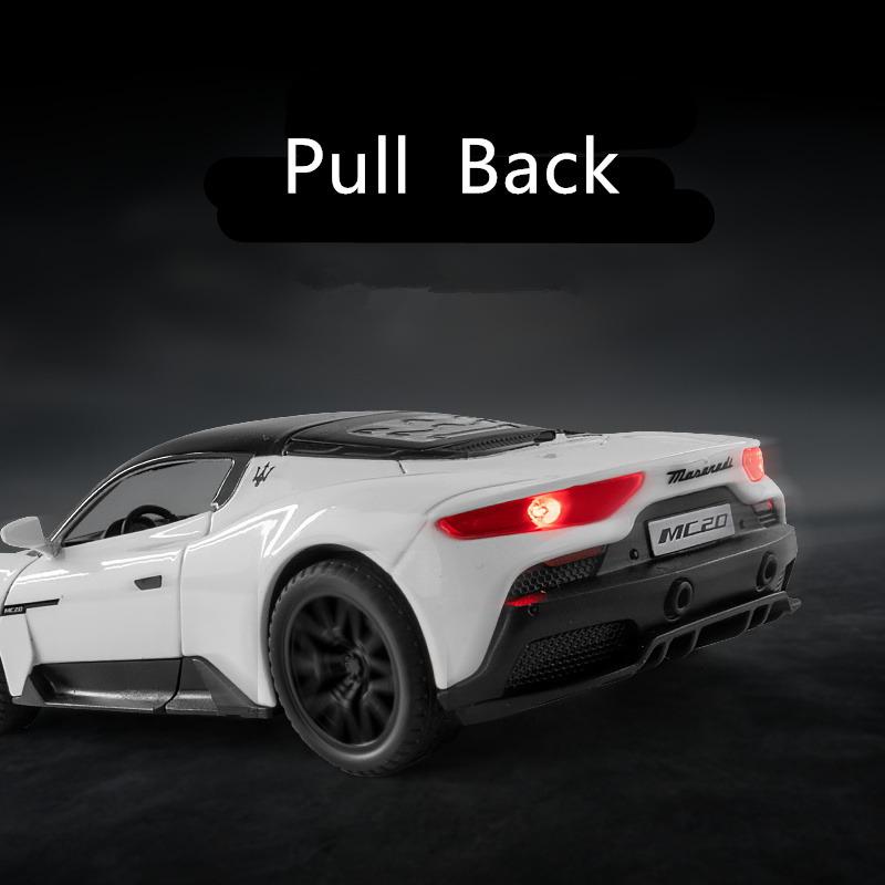 Coche deportivo de aleación Maserati MC20 Cabrio 1/32, modelo de coche de juguete de metal fundido a presión, modelo de coche de colección con sonido y luz, regalo para niños.