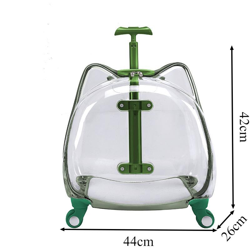 

Transparent Pet Carrier Travel Breathable Cat Carriers Large Capacity Cat Small Dog Bag with Wheel Handle Kitten Pet Supplies зелёный
