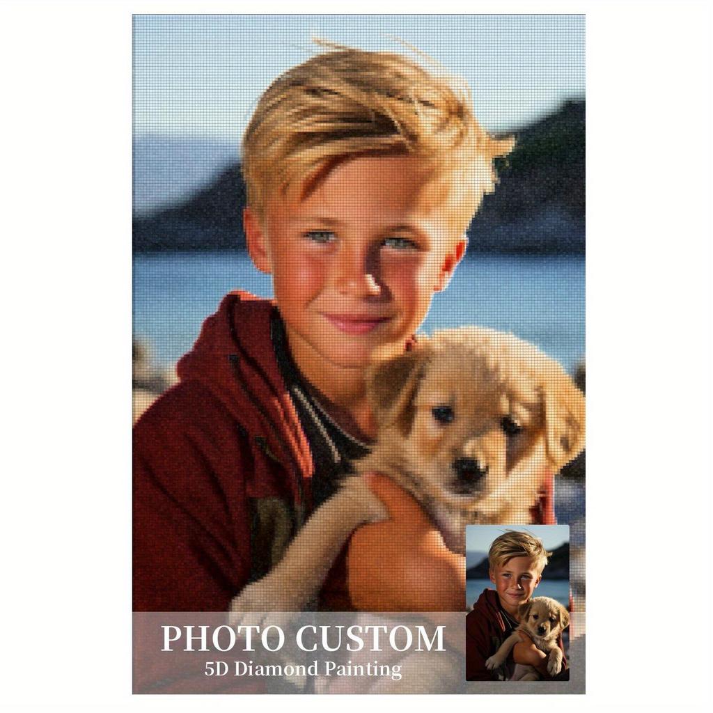 Room Drill Personalized 5D Diamond Art Paintings Kits with Family Pet Photo Custom DIY Art Paint Gifts for Mom Dad Wall Art Decoration for Home