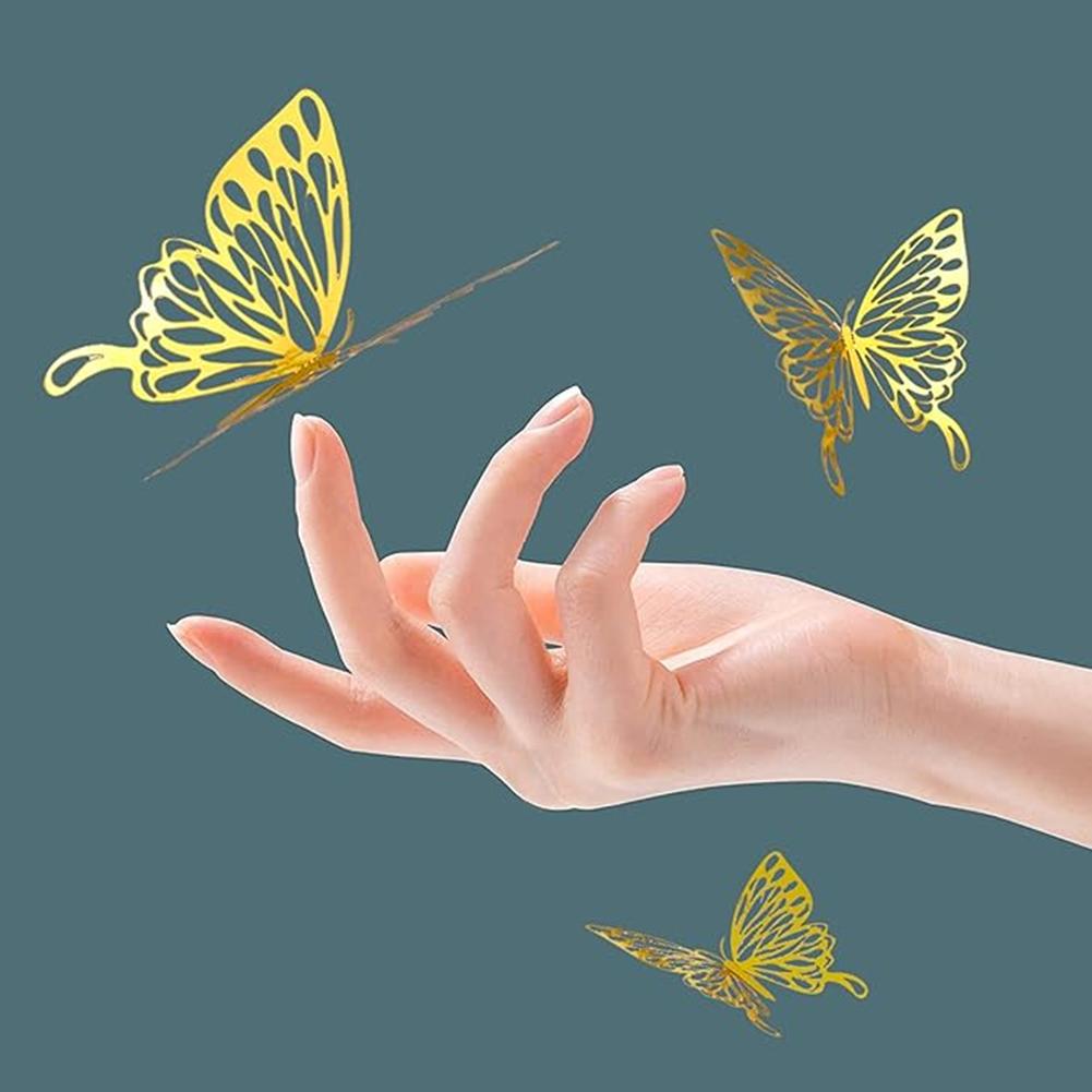 12Pcs Butterfly Wall Decor Gold Colorful 3D Butterfly Wall Stickers Self-stick Wall Decal For Wedding Birthday Party Wall Decor