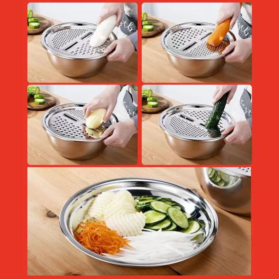 Vegetable Cutter Multifunctional 4 In 1 Grater Slicer Lid with Drain Basket Washing Draining Slicing Fruits Vegetables Kitchen Vegetable Slicer